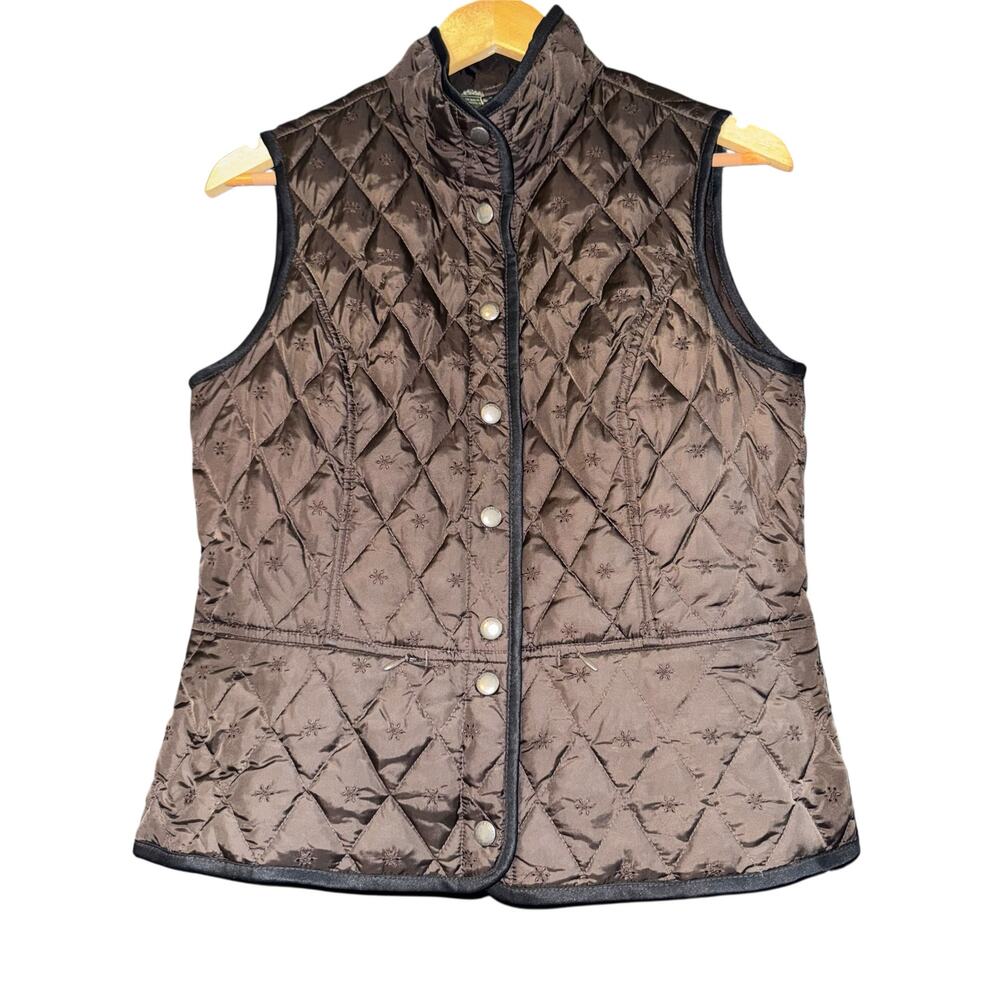 Eddie‎ Bauer Quilted 650 Goose Down Puffer Vest Sz Small Equestrian Embroidered